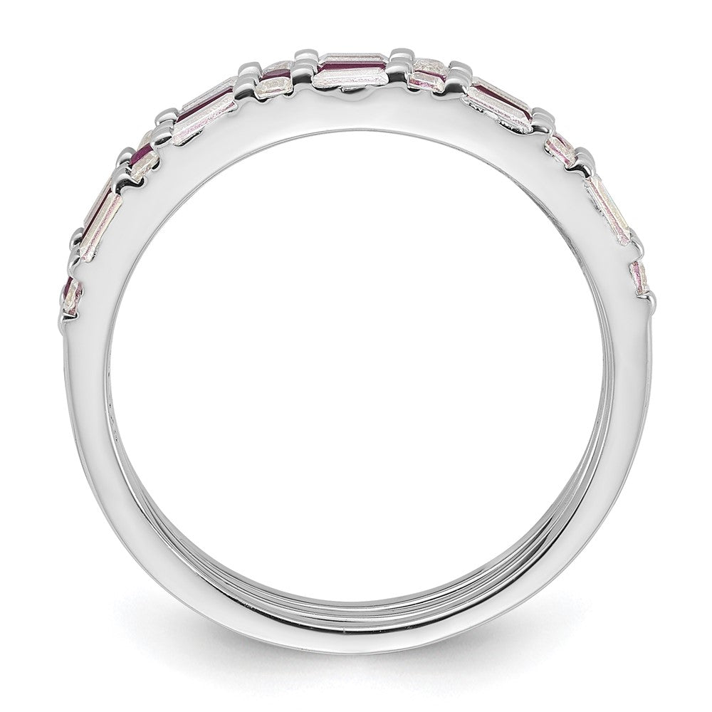 Sterling Silver Rhodium-plated Lab Created Ruby and CZ 3 Ring Set