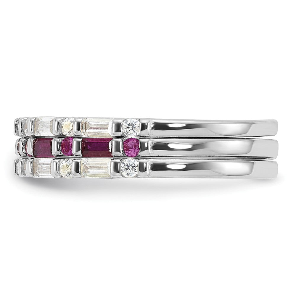 Sterling Silver Rhodium-plated Lab Created Ruby and CZ 3 Ring Set