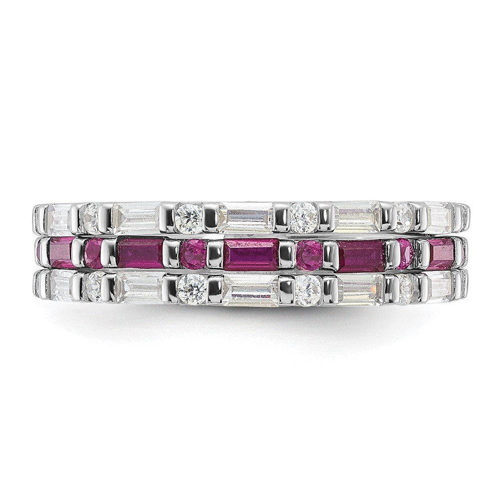 Sterling Silver Rhodium-plated Lab Created Ruby and CZ 3 Ring Set