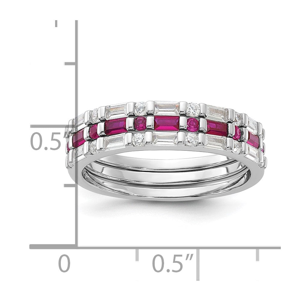 Sterling Silver Rhodium-plated Lab Created Ruby and CZ 3 Ring Set