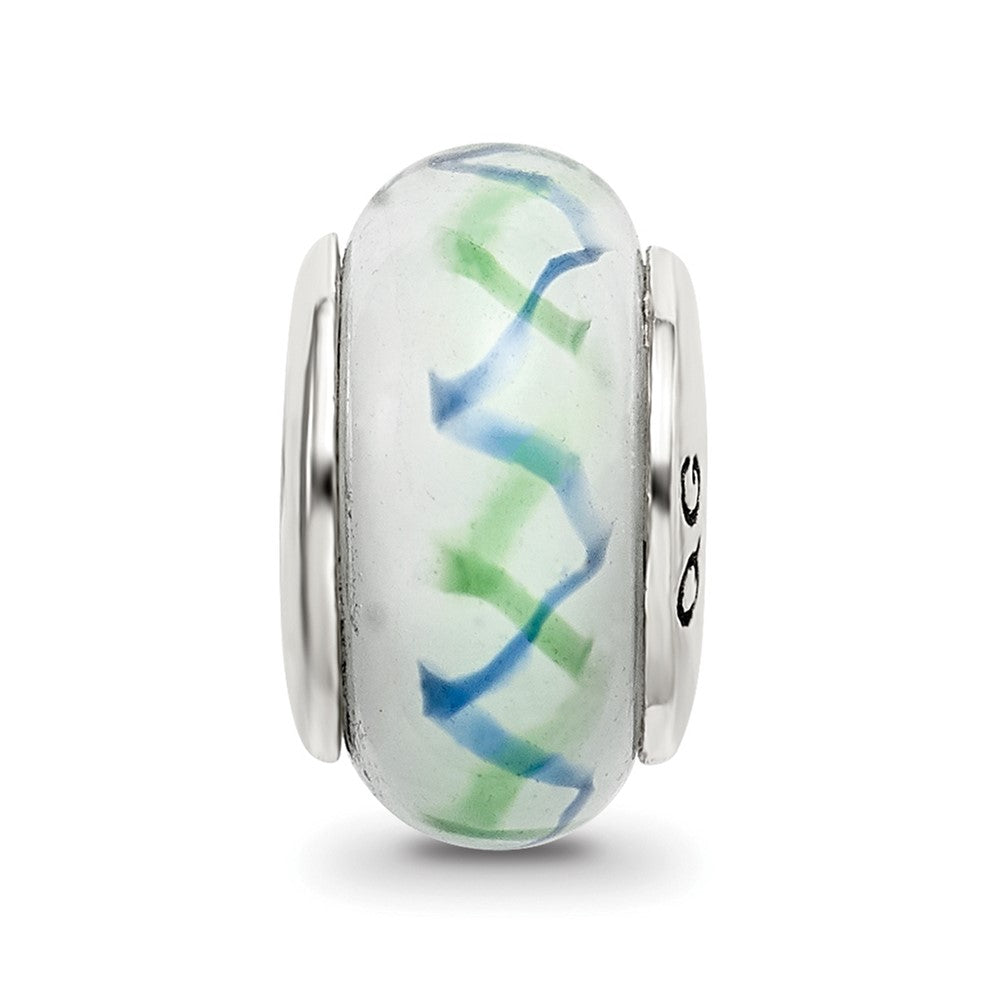 Sterling Silver Reflections Green/Blue Hand-blown Glass Bead