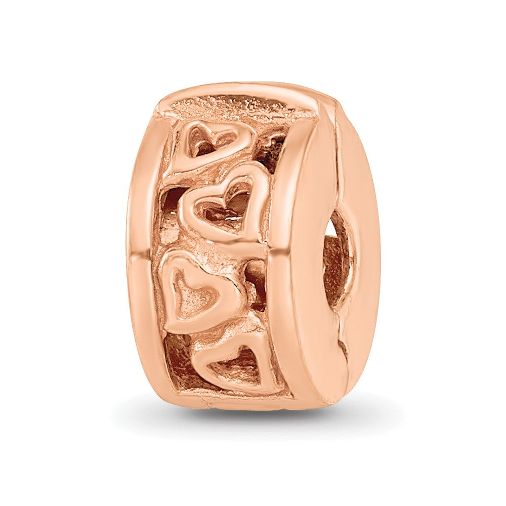 Sterling Silver Reflections Rose Gold-plated Hearts Clip Bead