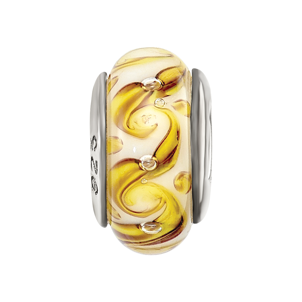 Sterling Silver Reflections Yellow/Green/White Swirl Glass Bead