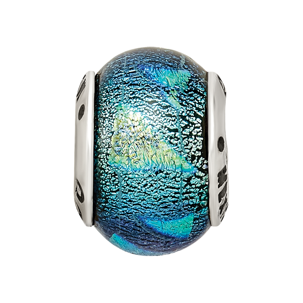 Sterling Silver Reflections Blue Dichroic Glass Bead