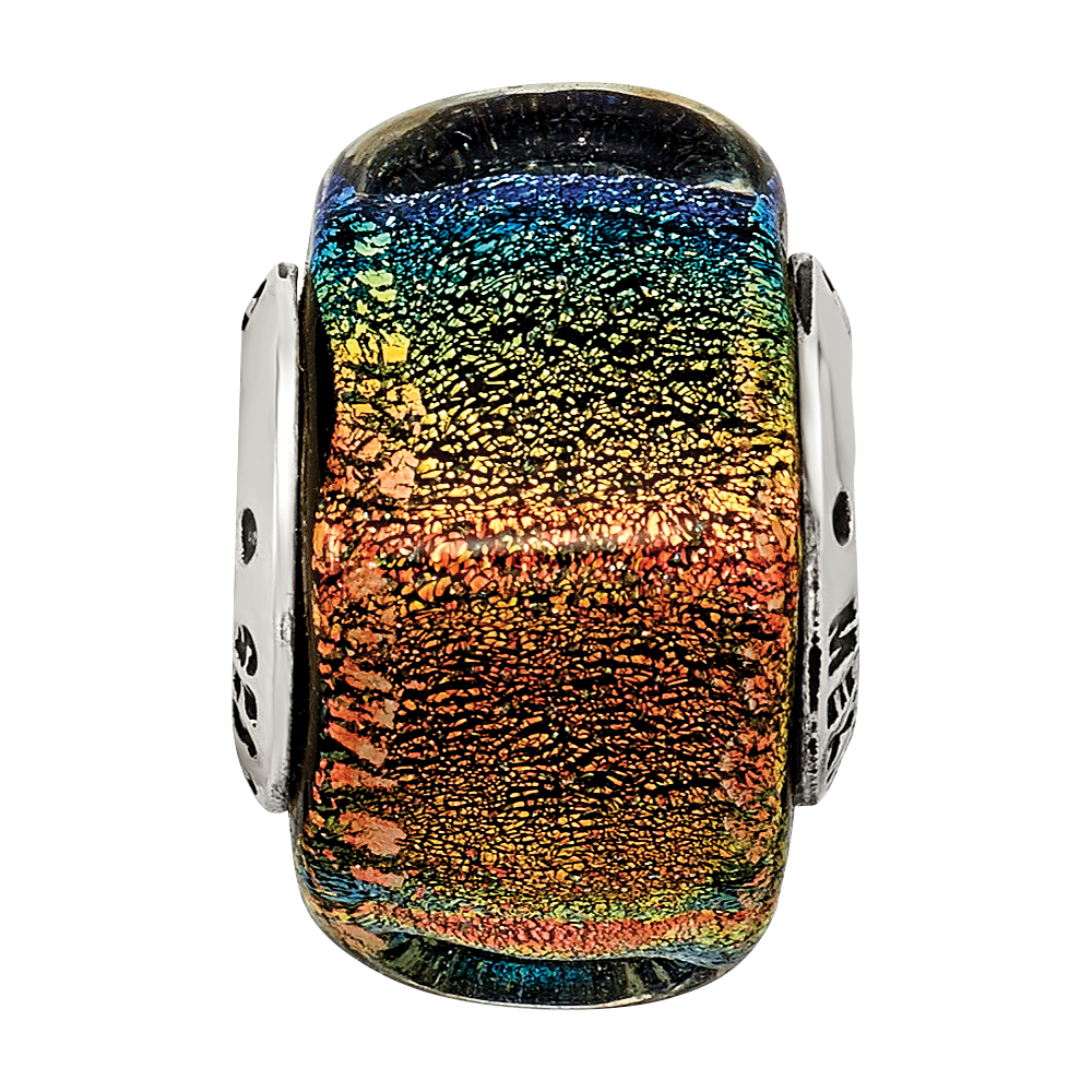 Sterling Silver Reflections Rainbow Dichroic Glass Square Bead