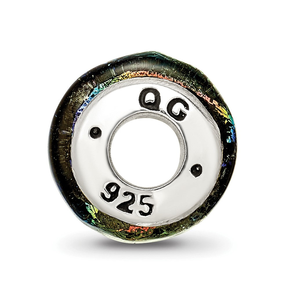 Sterling Silver Reflections Rainbow Dichroic Glass Barrel Bead