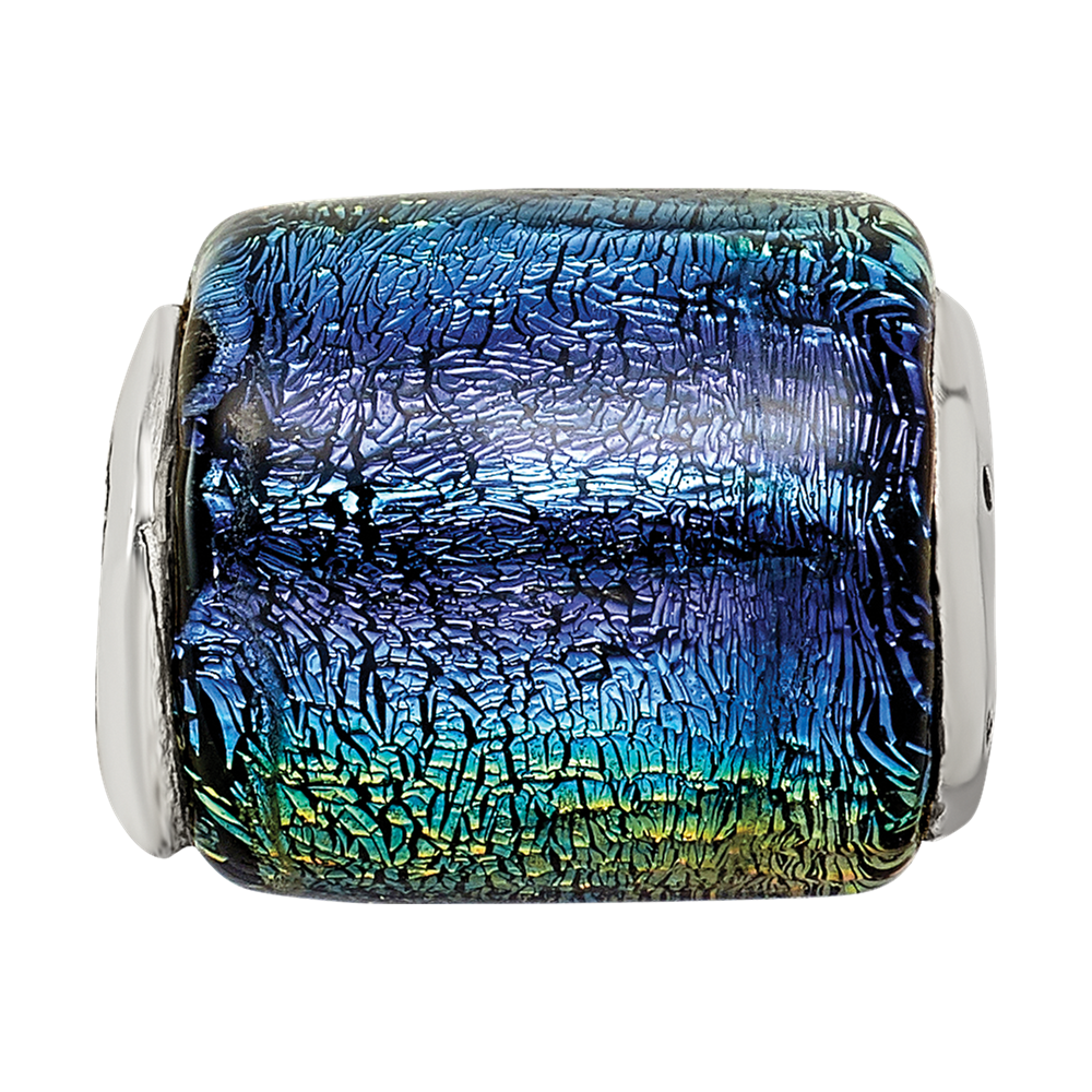 Sterling Silver Reflections Rainbow Dichroic Glass Barrel Bead
