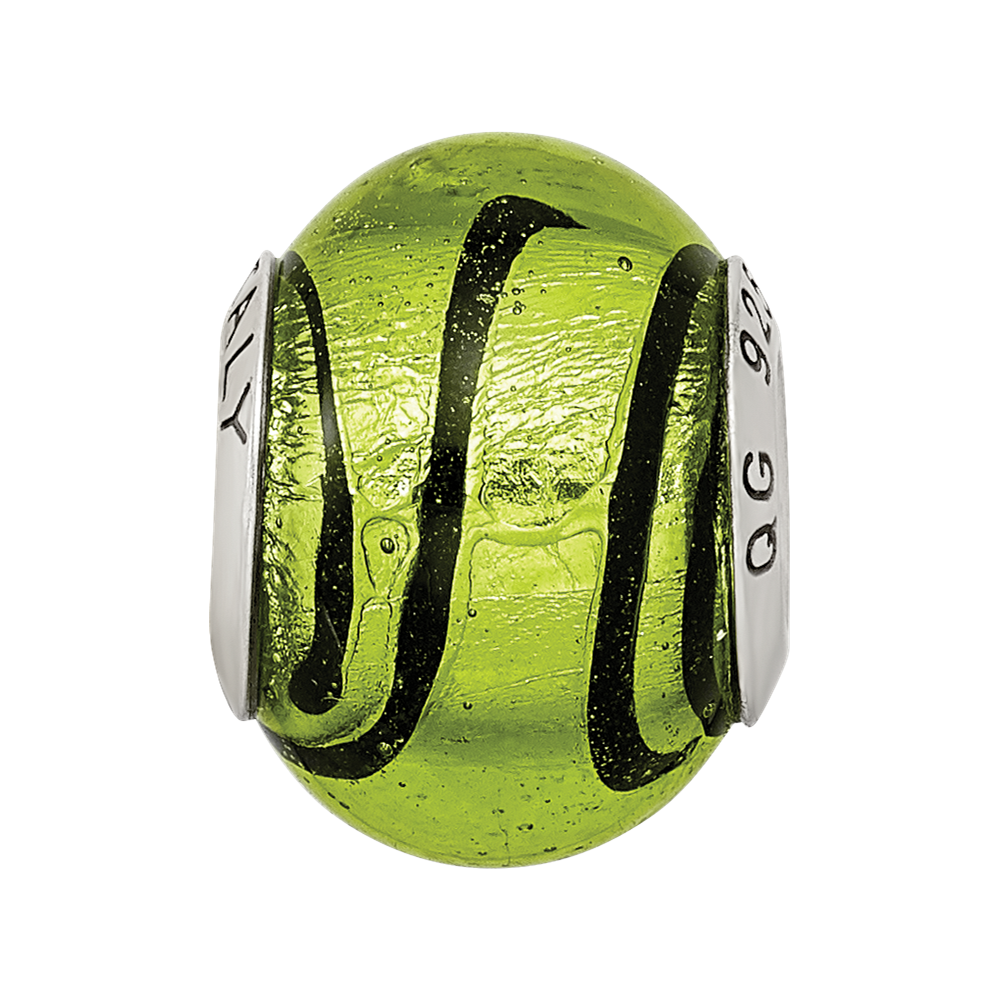 Sterling Silver Reflections Green/Black Italian Murano Bead