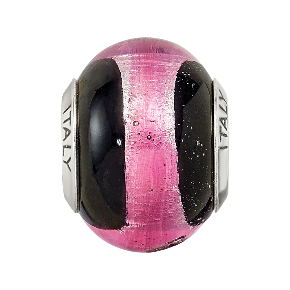 Sterling Silver Reflections Pink/Black Italian Murano Bead