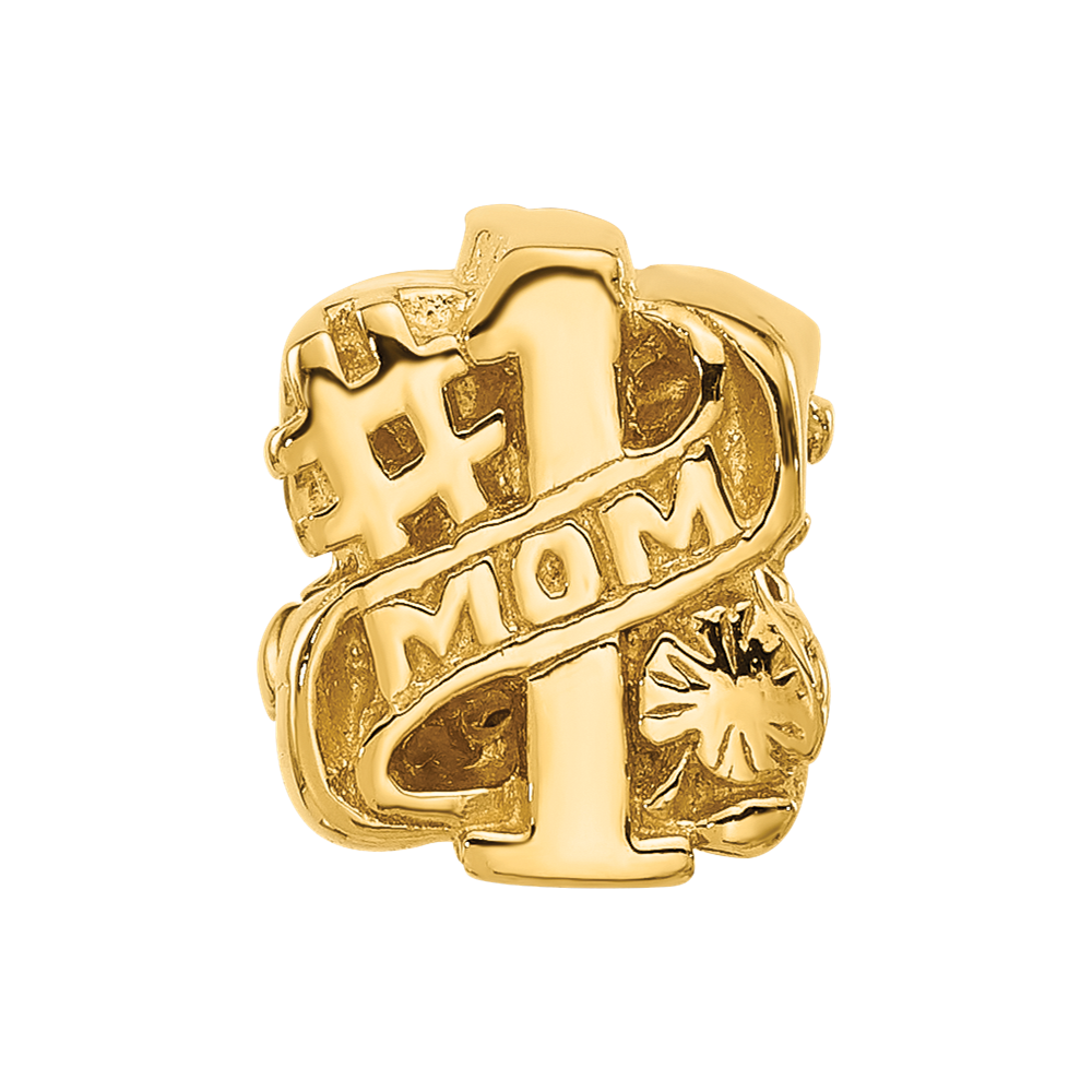 Sterling Silver Reflections Gold-plated Number 1 Mom Floral Bead