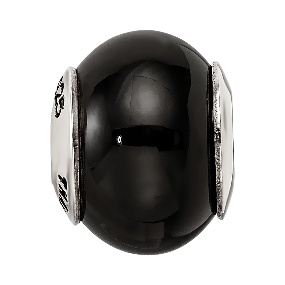 Sterling Silver Reflections Black Agate Stone Bead