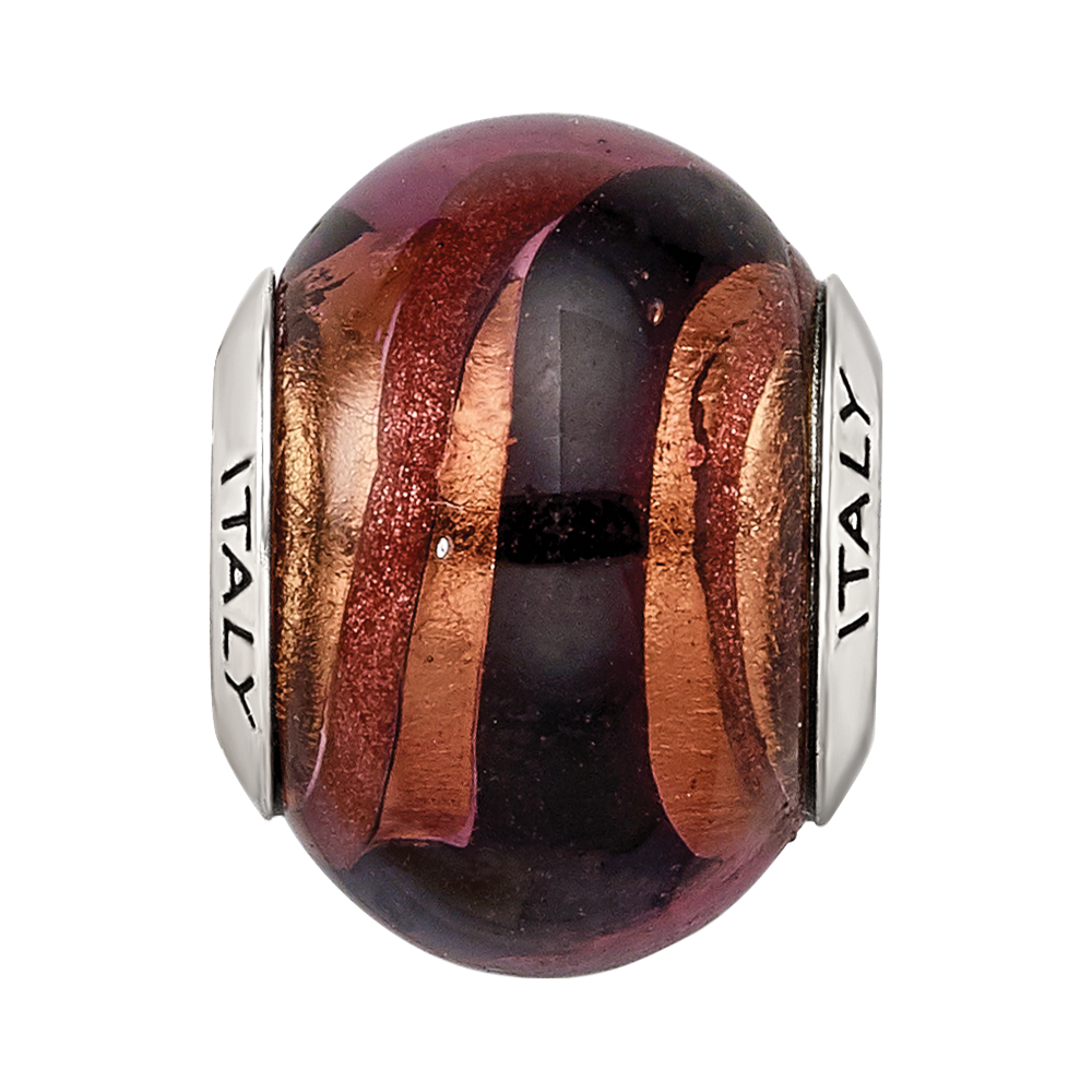 Sterling Silver Reflections Copper/Black Italian Murano Bead