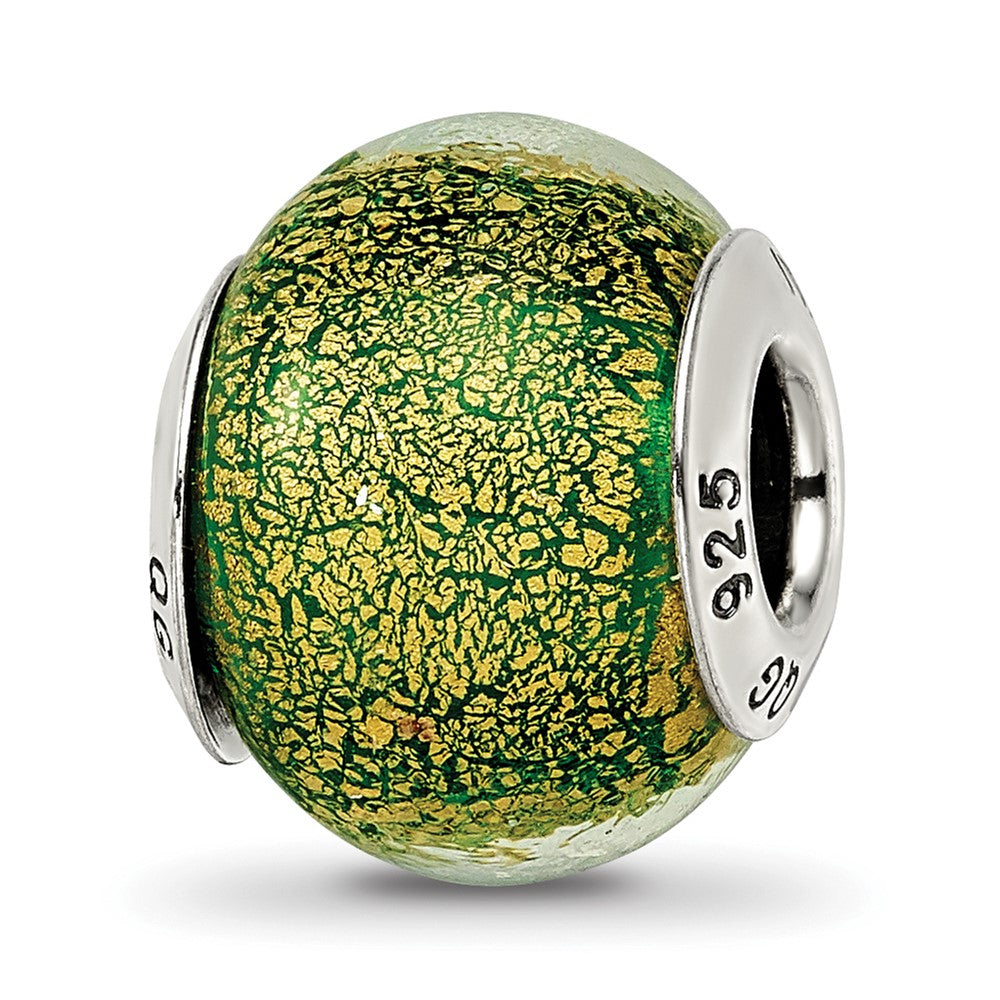 Sterling Silver Reflections Green/Gold Italian Murano Bead