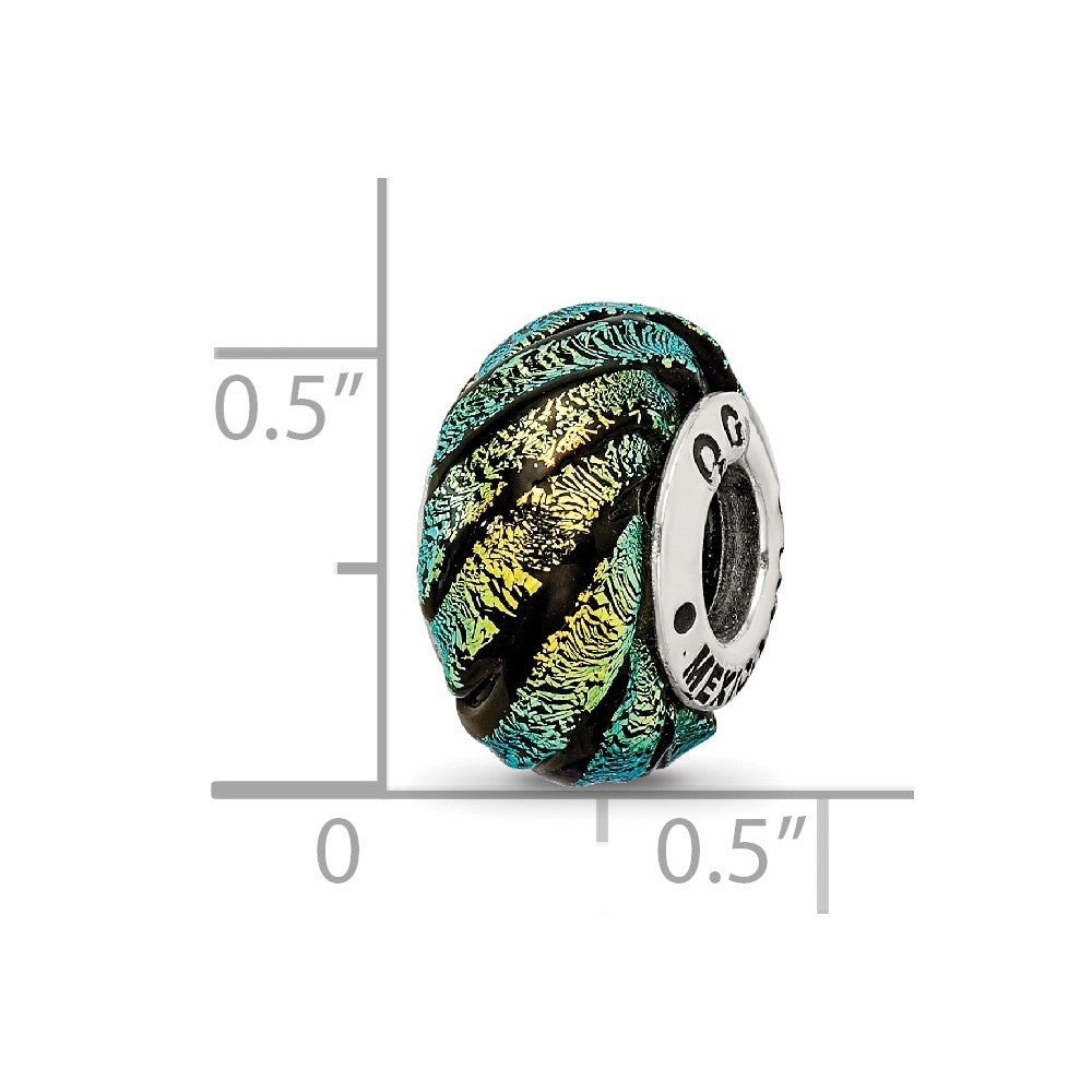 Sterling Silver Reflections Green Swirl Dichroic Glass Bead