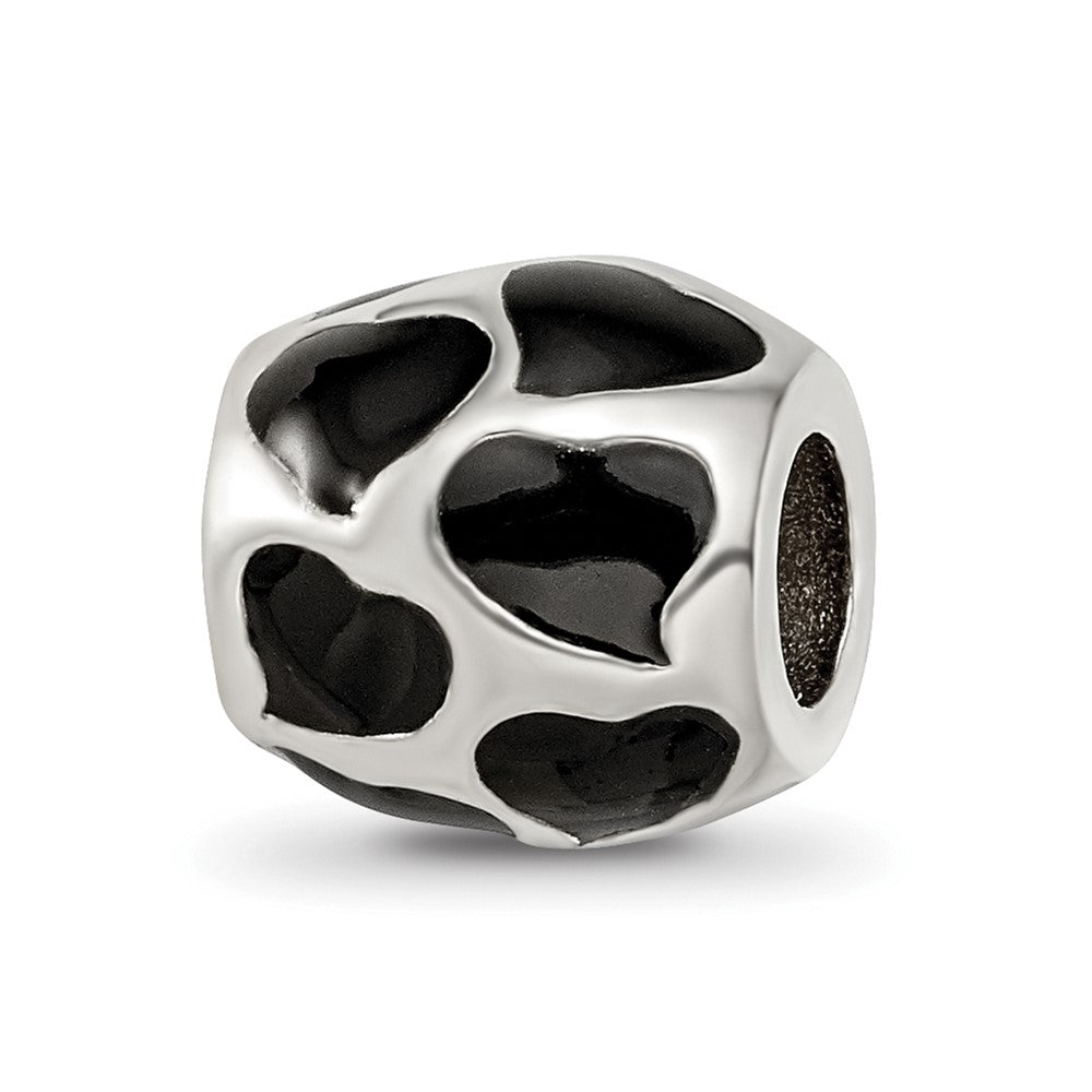 Sterling Silver Reflections Black Enameled Hearts Bead
