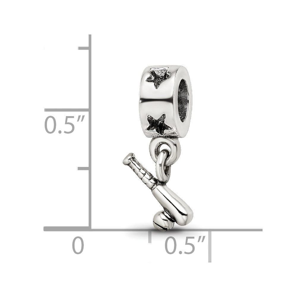 Sterling Silver Reflections Baseball Bat & Ball Dangle Bead