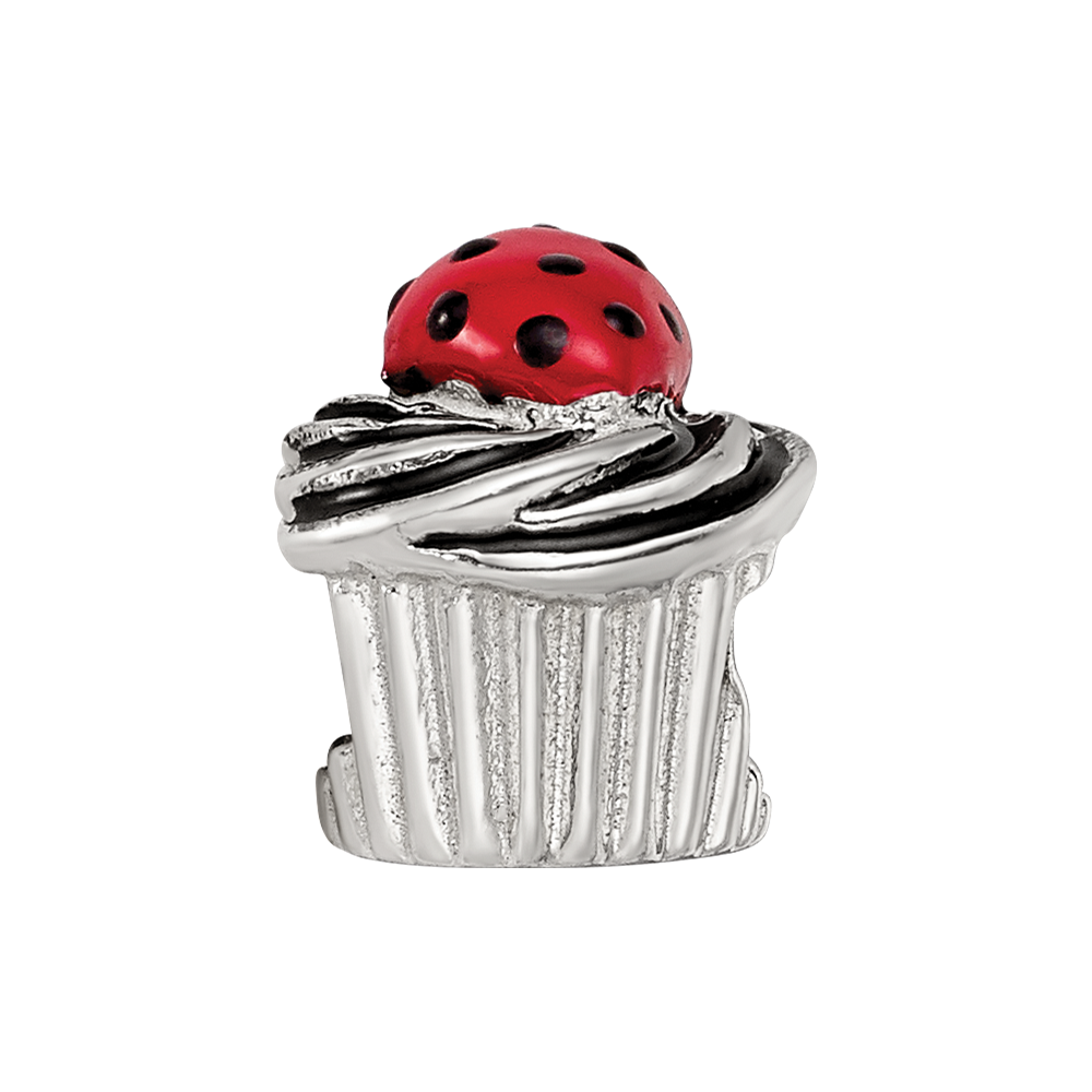 Sterling Silver Reflections Enameled Strawberry Cupcake Bead