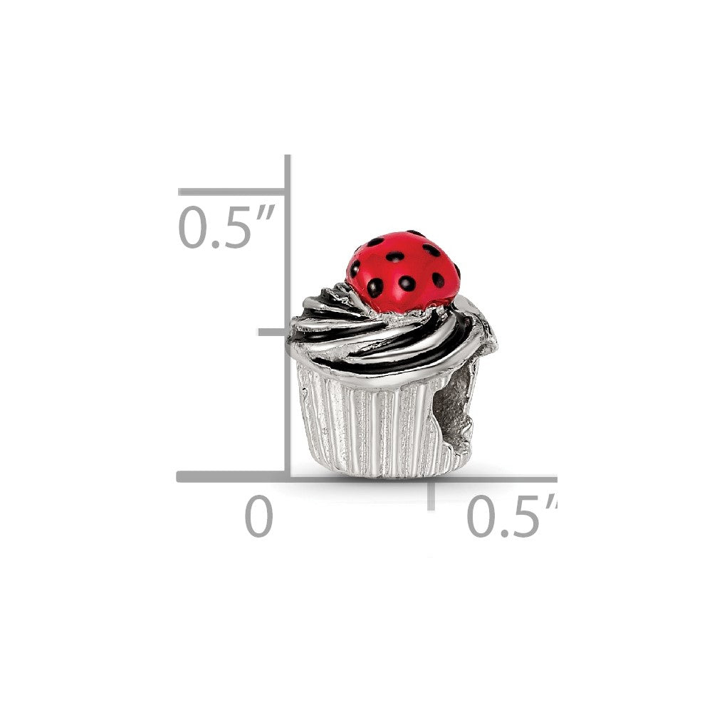 Sterling Silver Reflections Enameled Strawberry Cupcake Bead