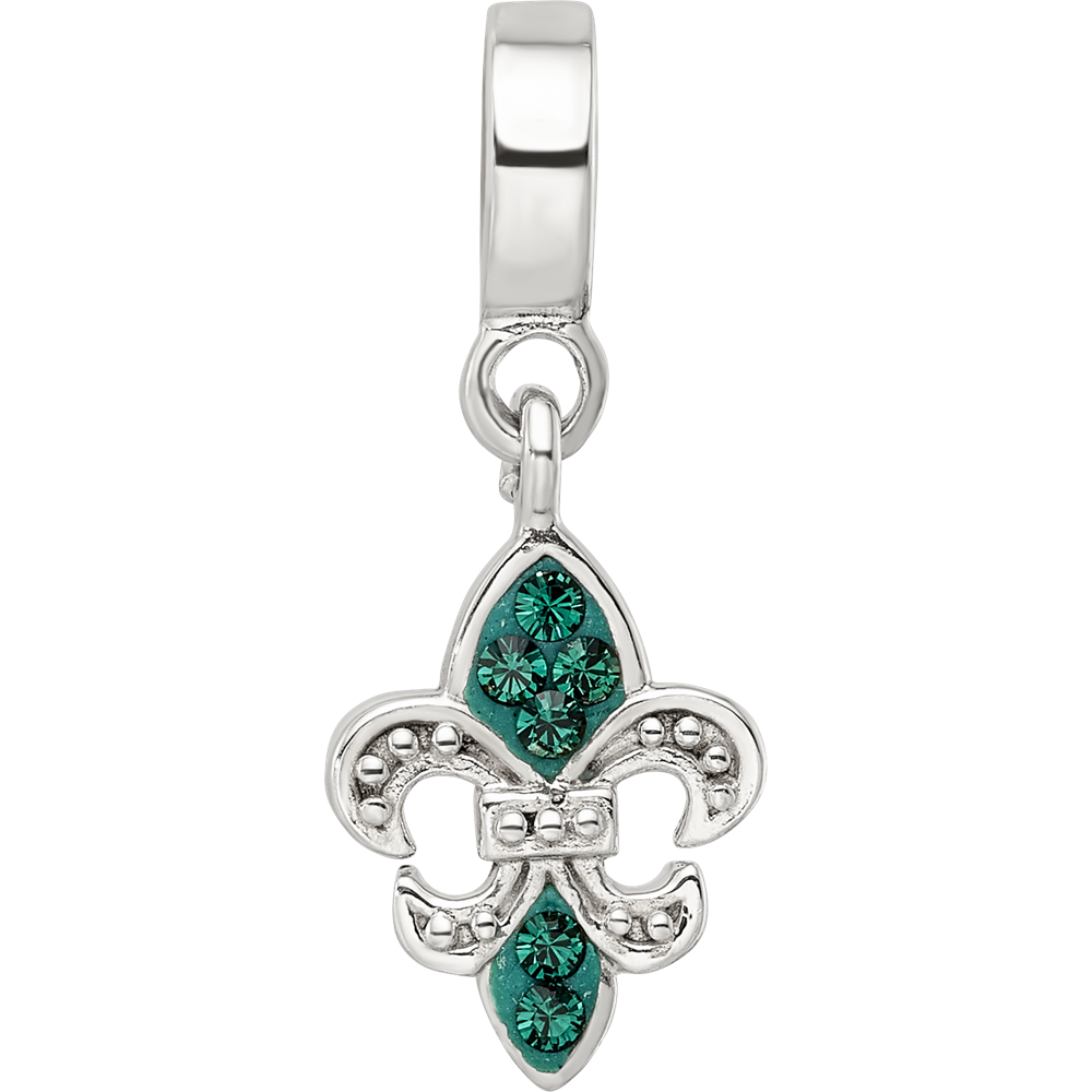 Sterling Silver Reflections Green Preciosa Crystal Fleur De Lis Dangle Bead