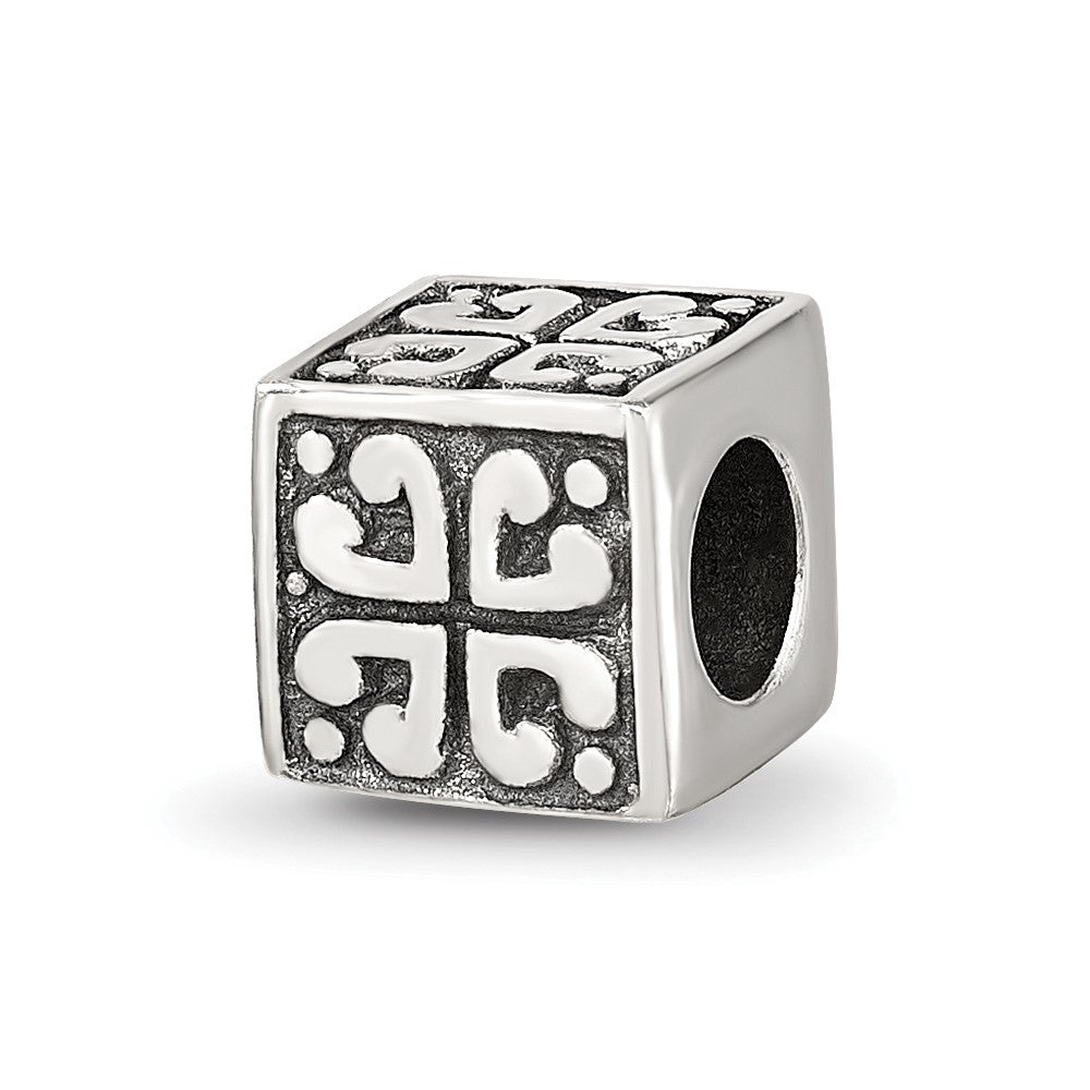 Sterling Silver Reflections Heart Cube Bead