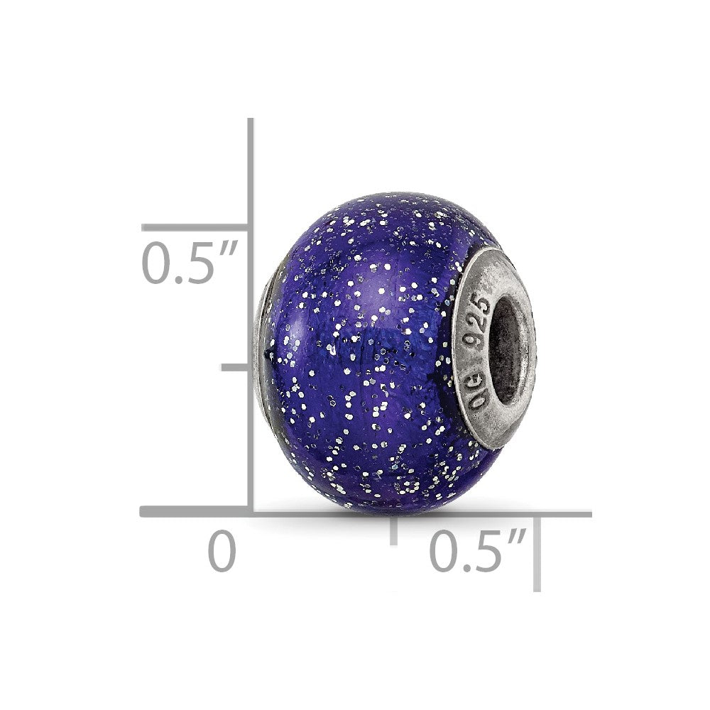 Sterling Silver Reflections Dark Blue w/Silver Glitter Italian Murano Bead