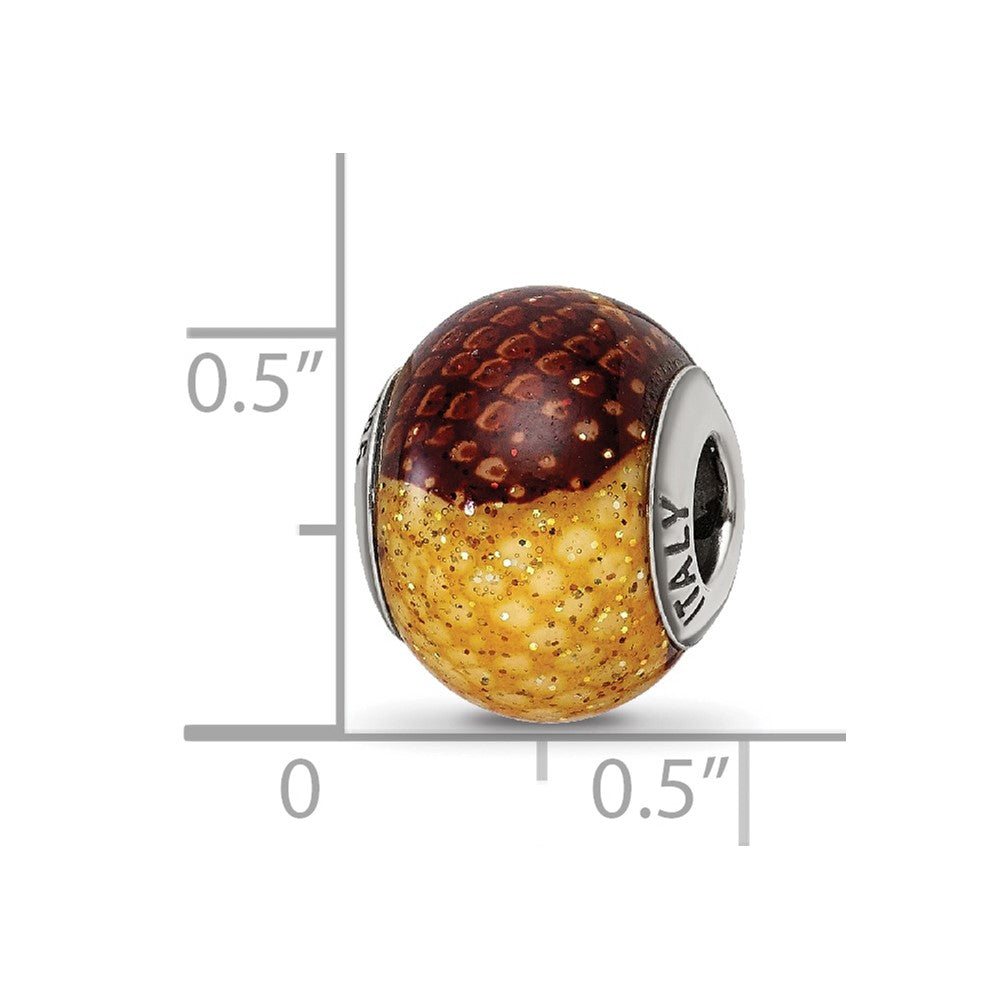 Sterling Silver Reflections Brown/Yellow Glitter Overlay Glass Bead