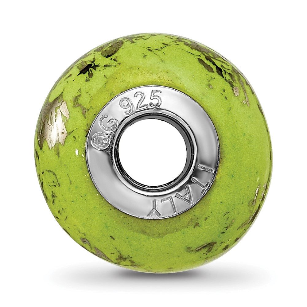 Sterling Silver Reflections Green w/Platinum Foil Ceramic Bead