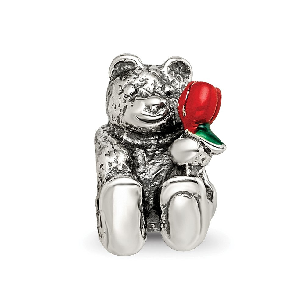 Sterling Silver Reflections Bear with Enameled Flower Bead