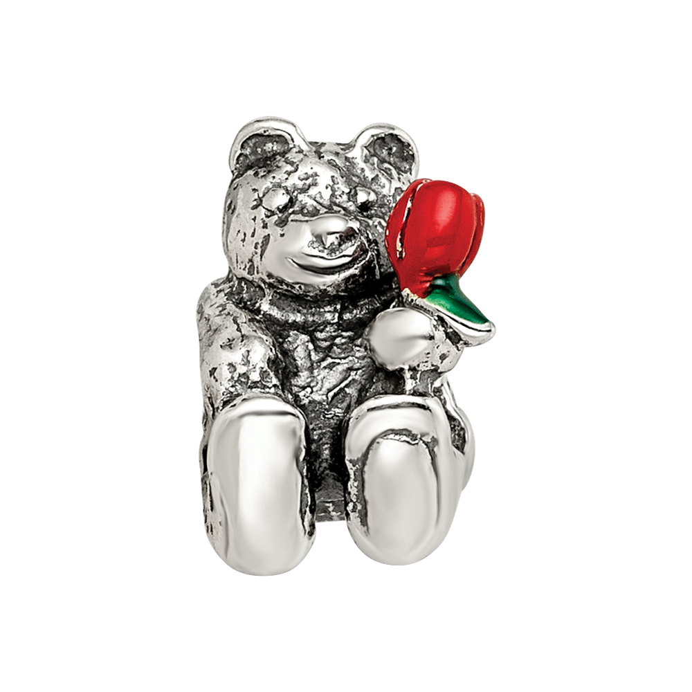 Sterling Silver Reflections Bear with Enameled Flower Bead