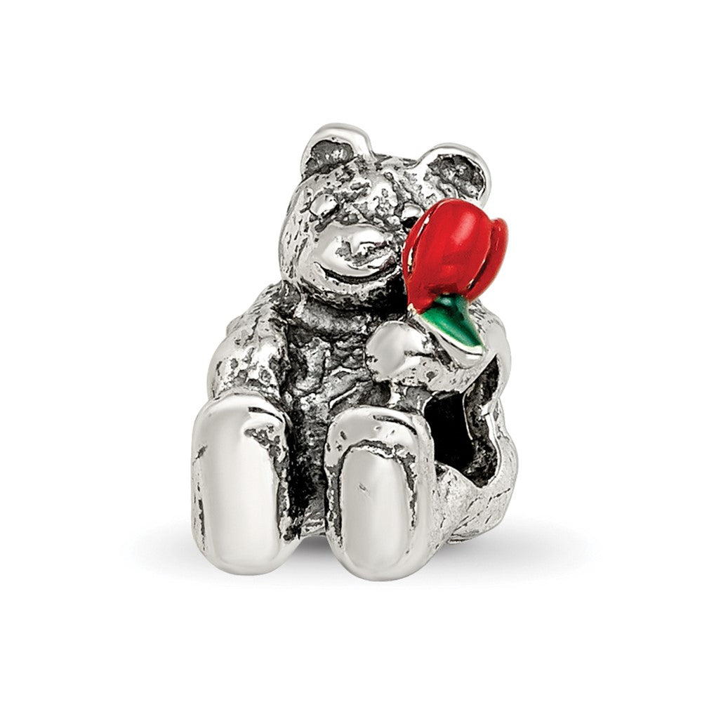Sterling Silver Reflections Bear with Enameled Flower Bead