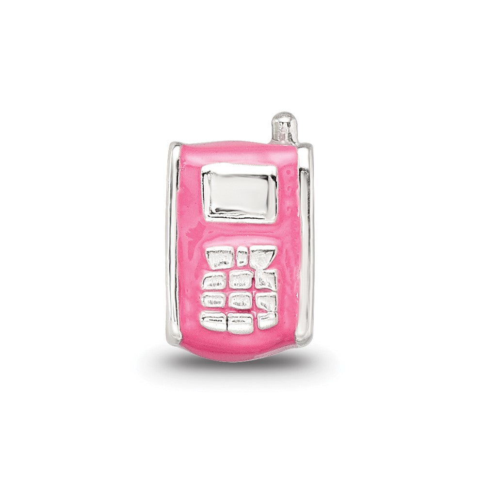 Sterling Silver Reflections Enameled Pink Cell Phone Bead