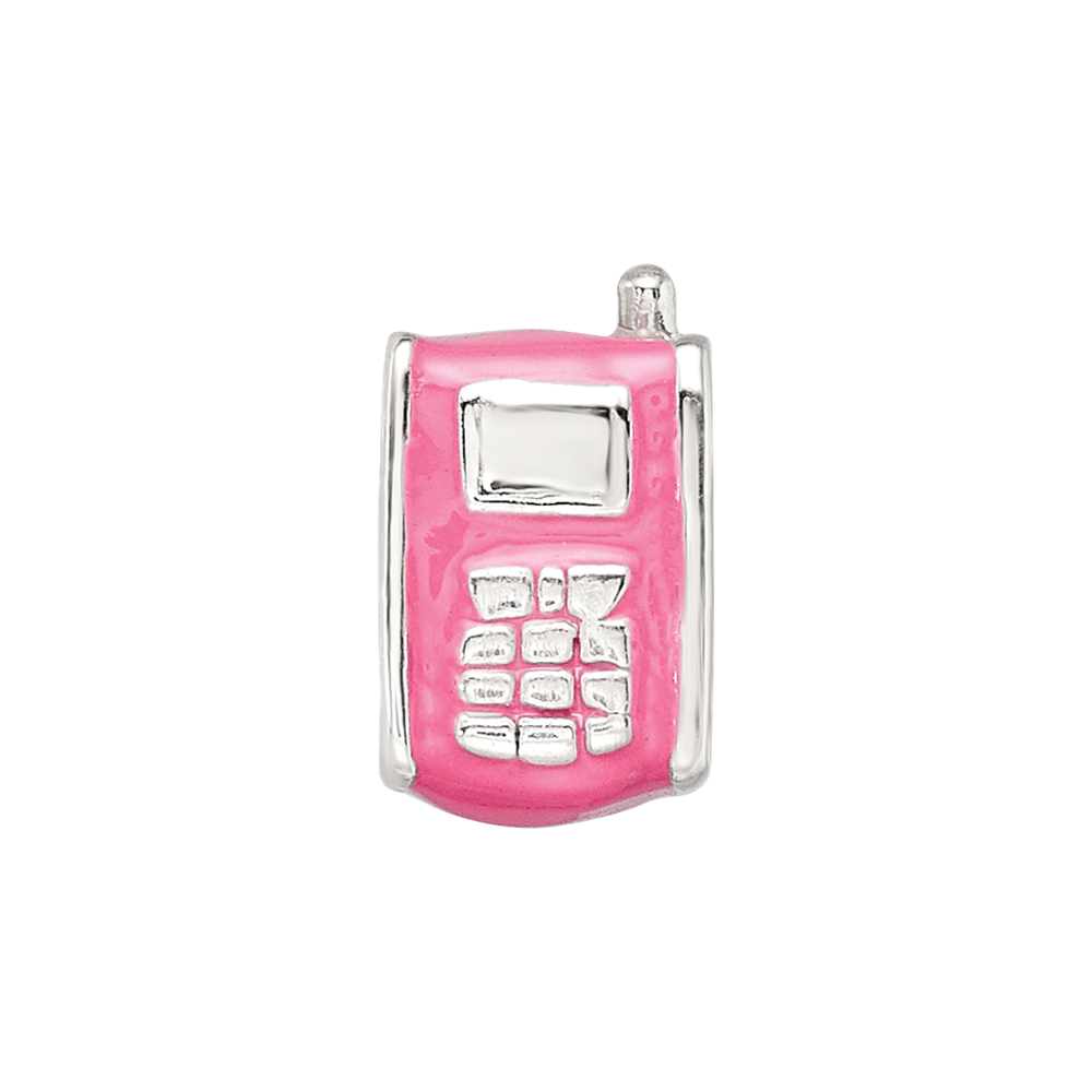 Sterling Silver Reflections Enameled Pink Cell Phone Bead
