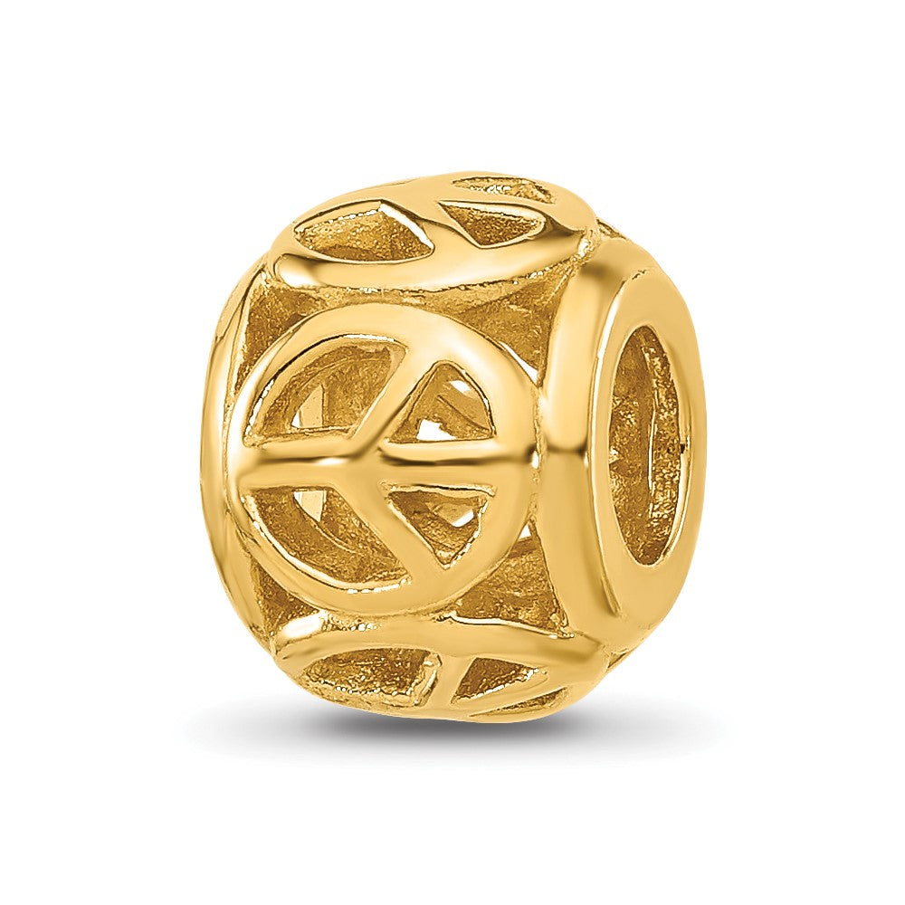 Sterling Silver Reflections Gold-plated Peace Signs Bead