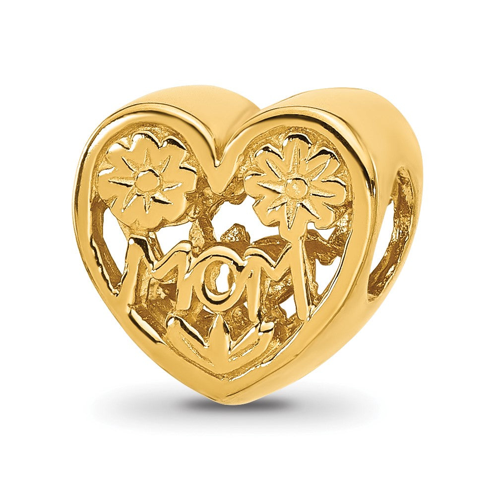 Sterling Silver Reflections Gold-plated Floral Mom Heart Bead