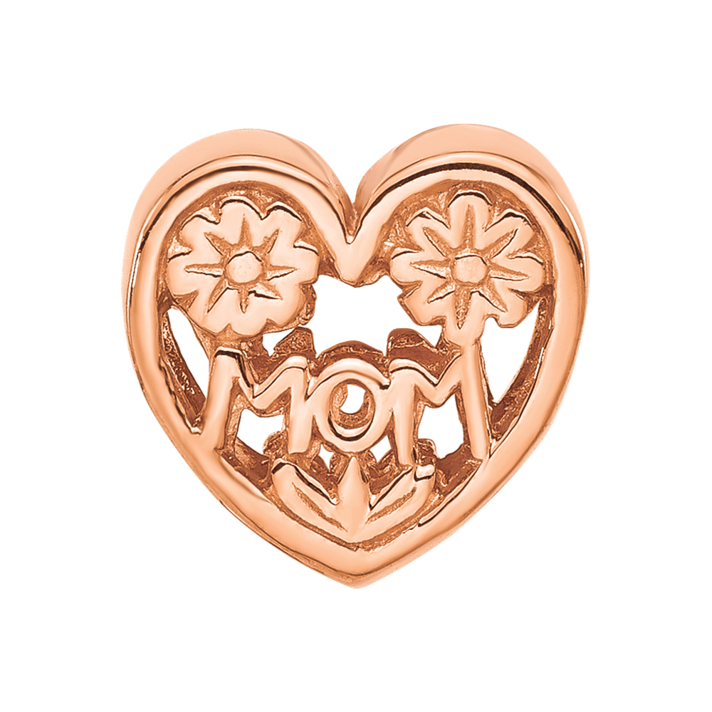 Sterling Silver Reflections Rose Gold-plated Floral Mom Heart Bead