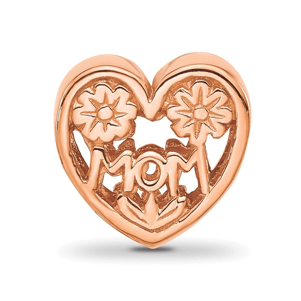 Sterling Silver Reflections Rose Gold-plated Floral Mom Heart Bead