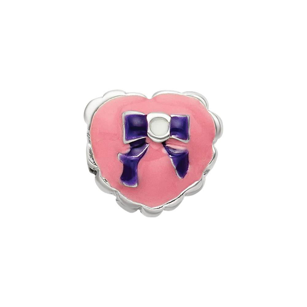Sterling Silver Reflections Enameled Heart with Bow Bead