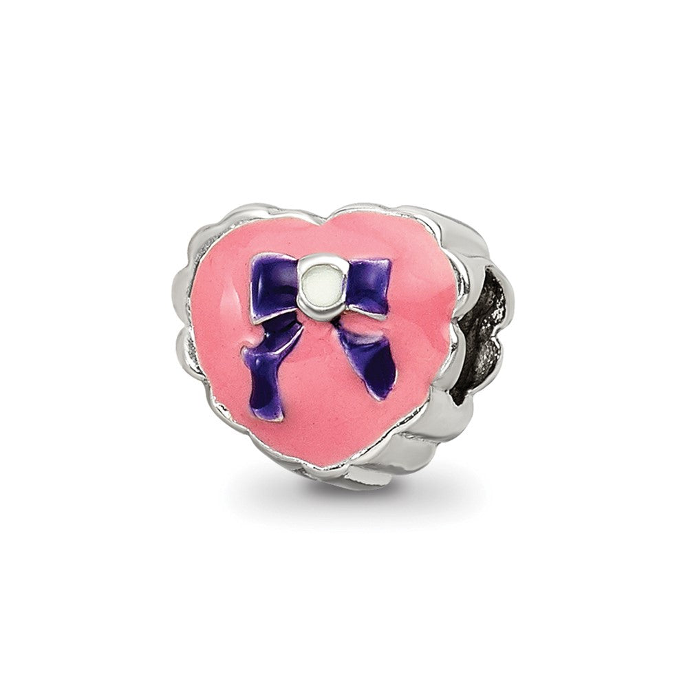 Sterling Silver Reflections Enameled Heart with Bow Bead