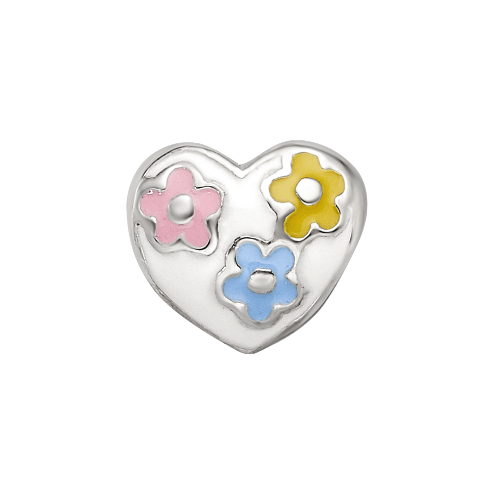 Sterling Silver Reflections Enameled Heart w/Flowers Bead