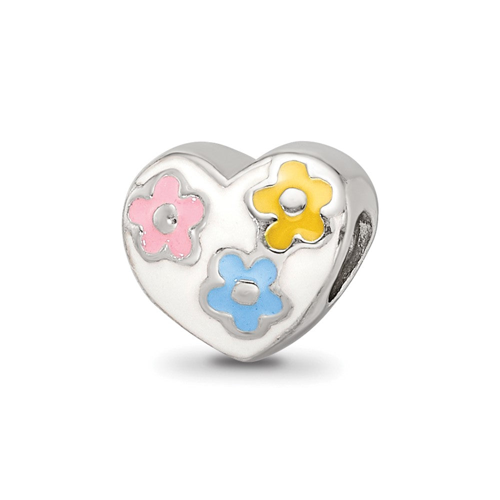 Sterling Silver Reflections Enameled Heart w/Flowers Bead