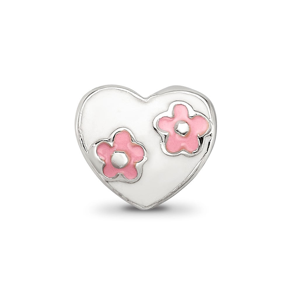 Collection Sterling Silver Enameled White Heart with Pink Flowers Reflections Bead