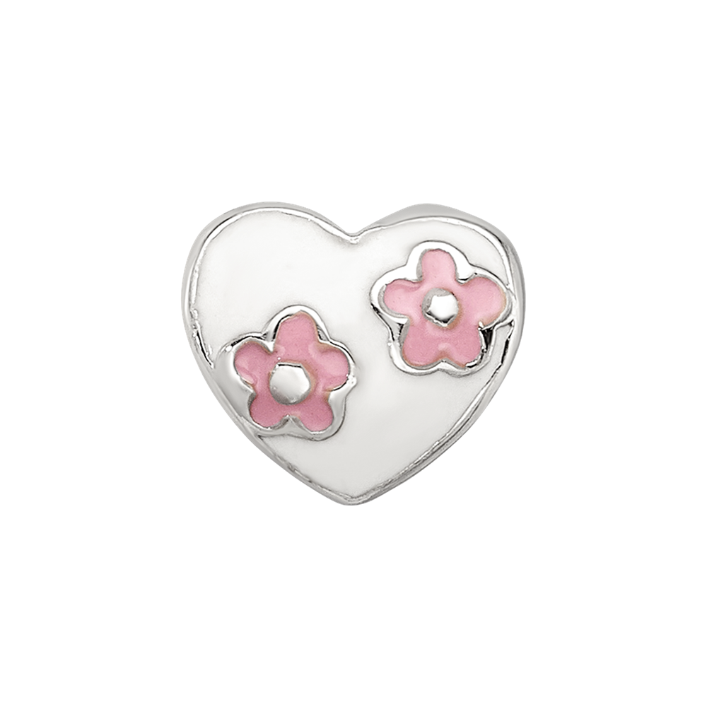 Collection Sterling Silver Enameled White Heart with Pink Flowers Reflections Bead