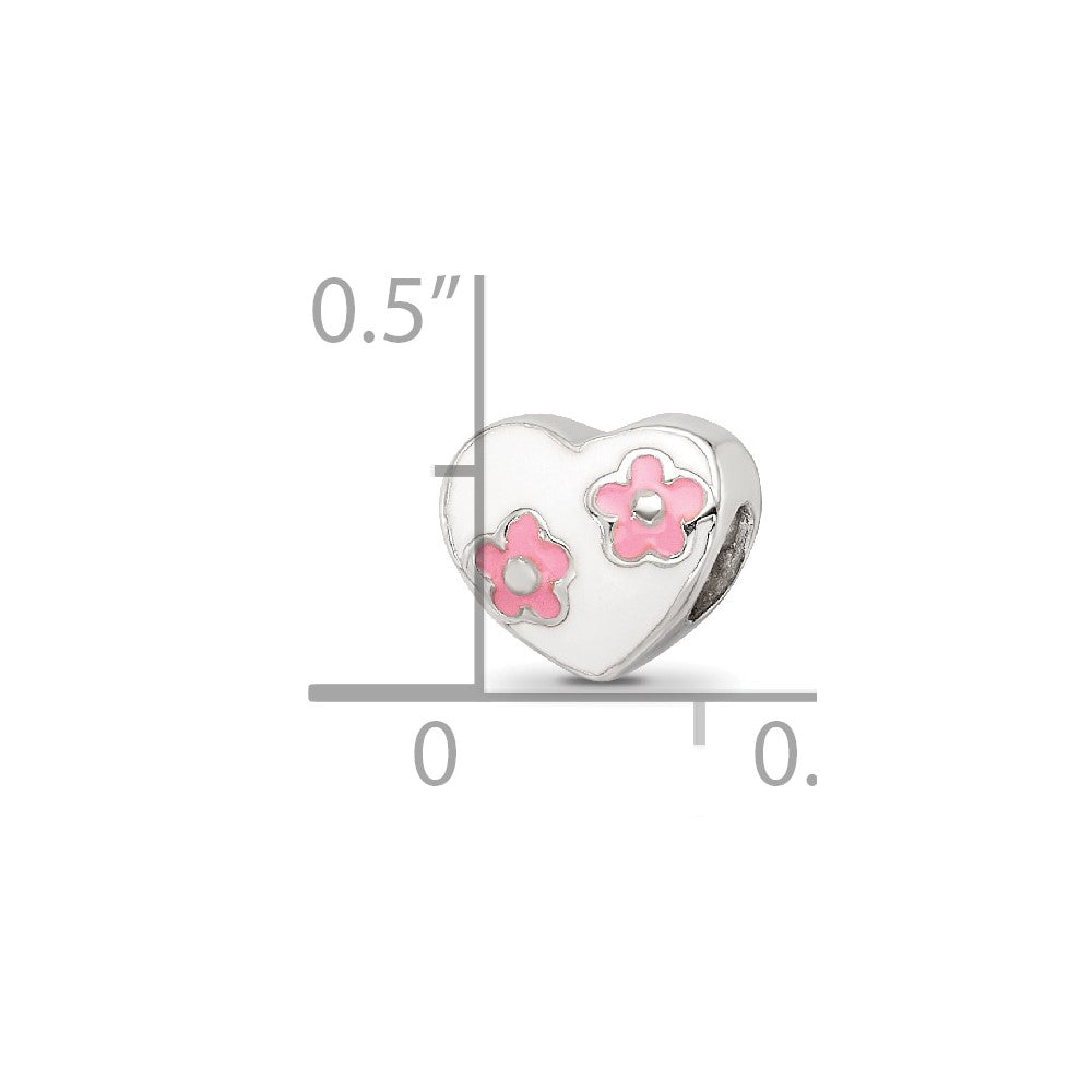 Collection Sterling Silver Enameled White Heart with Pink Flowers Reflections Bead
