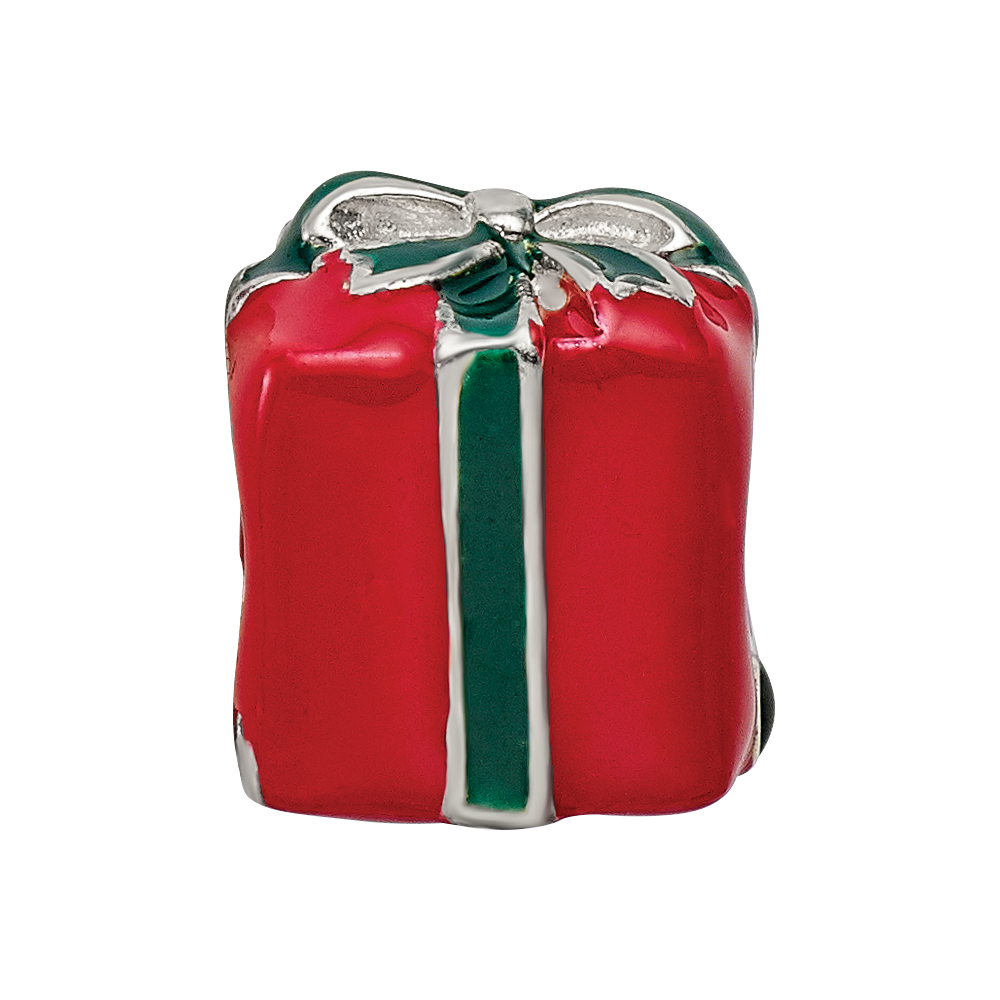 Sterling Silver Reflections Green & Red Enameled Present Bead