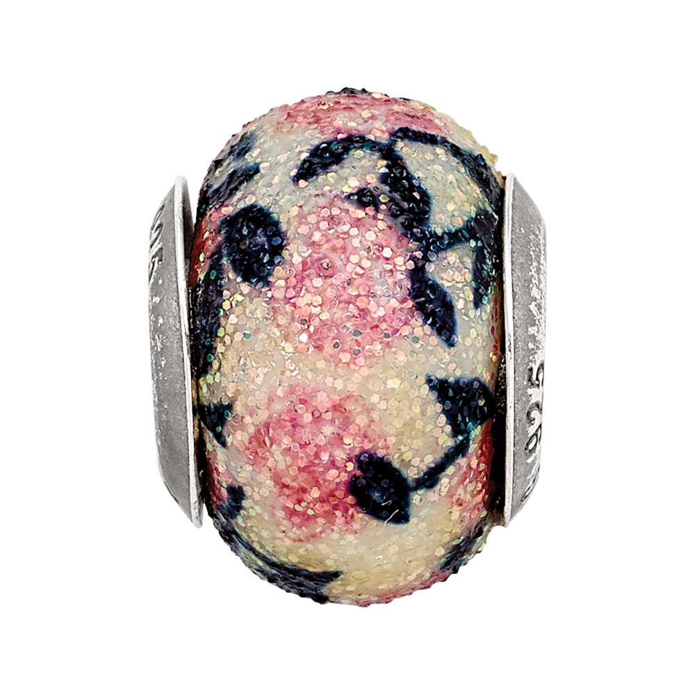 Sterling Silver Reflection Pink Floral Overlay Bead