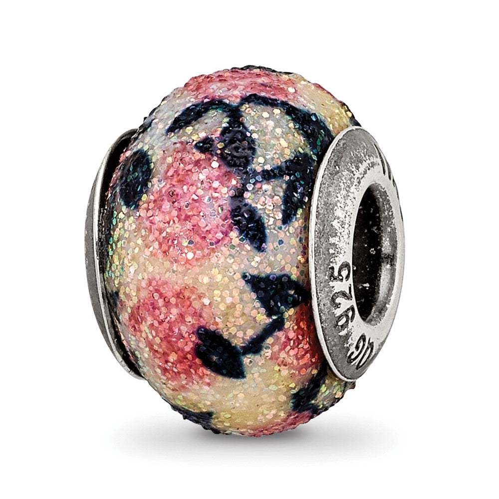 Sterling Silver Reflection Pink Floral Overlay Bead