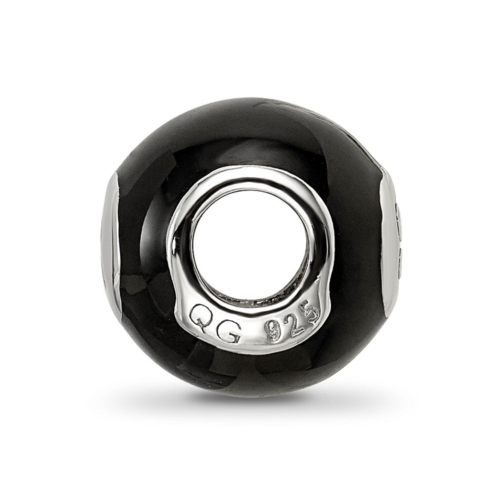 Sterling Silver Reflections Rhodium-plated Black Enamel 8-Ball Bead