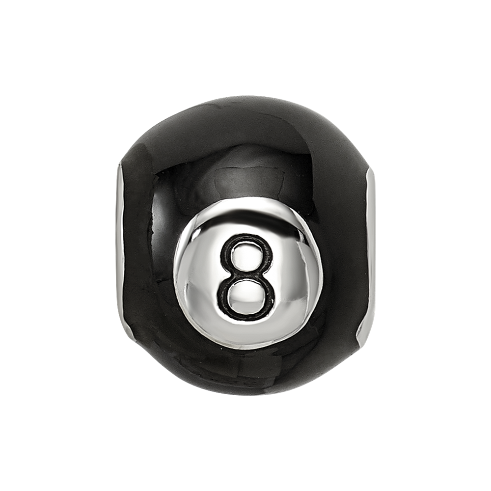 Sterling Silver Reflections Rhodium-plated Black Enamel 8-Ball Bead