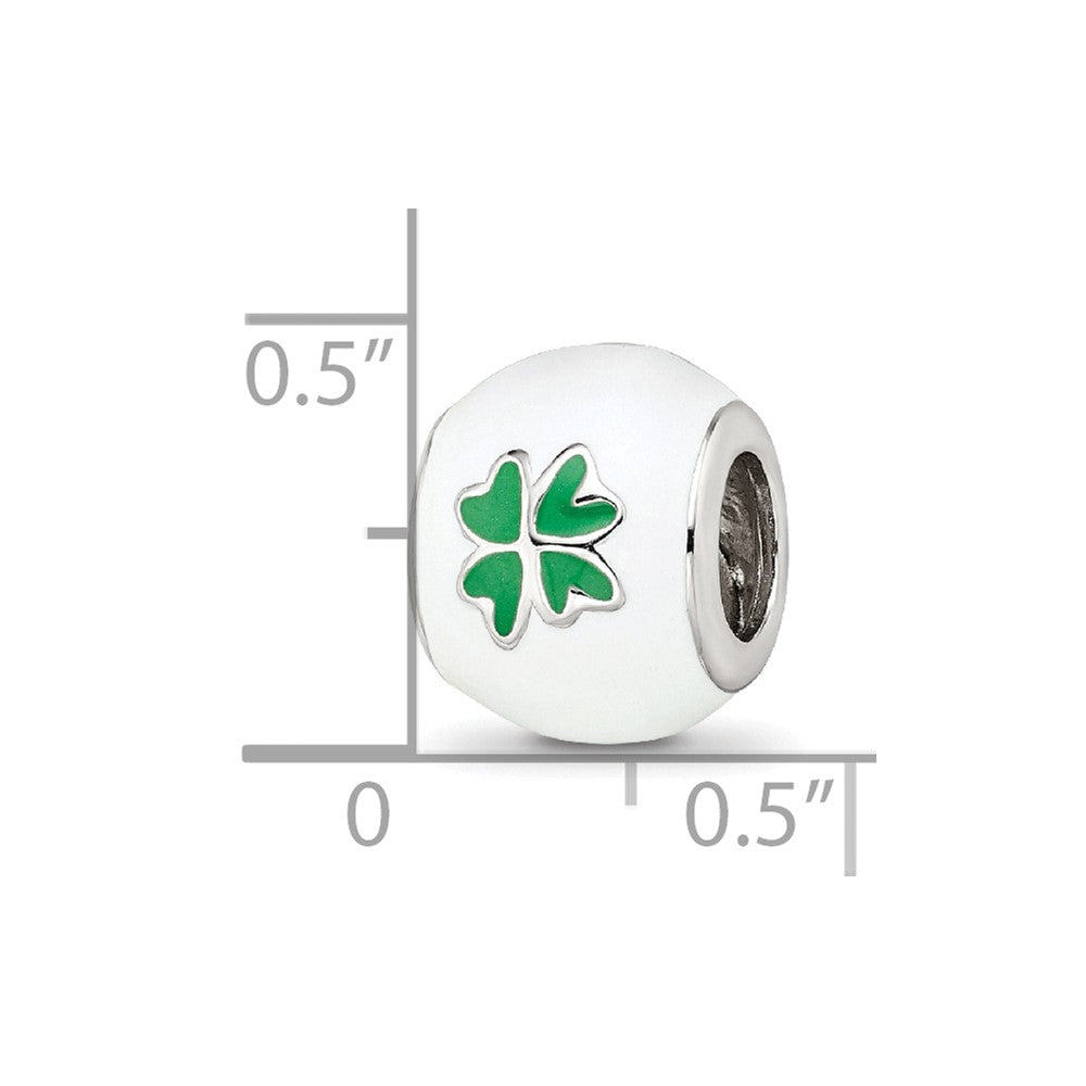 Sterling Silver Reflections Rhodium-plated White & Green Enamel Clover Bead