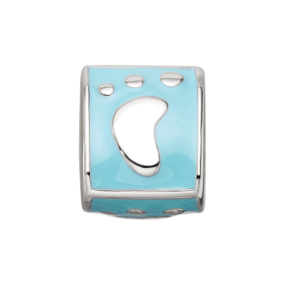 SS Reflections Rh-plated Blue Enamel 3-side Footprint Bead